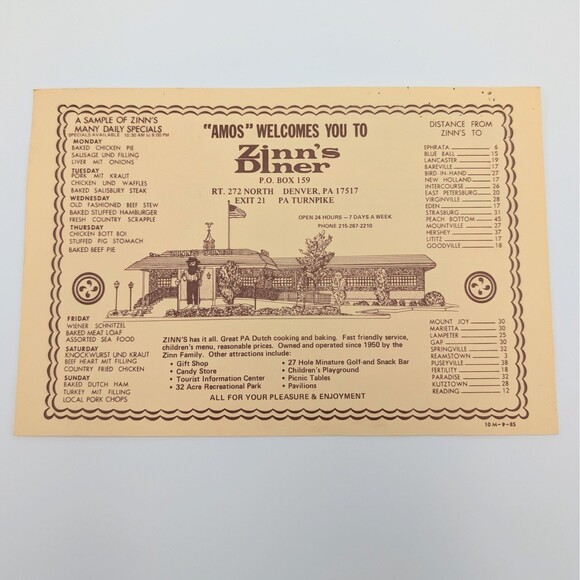 Vintage 80s Zinn’s Country Diner 4 Postcards Amos Denver Pennsylvania Dutch 9x6 - Picture 2 of 11